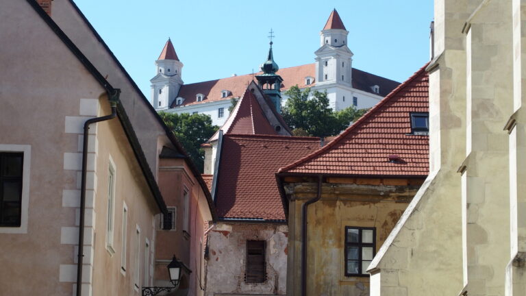 Bratislava Castle above the red rooftops of the Old Town