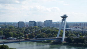 UFO Bridge over the Danube river in Bratislava
